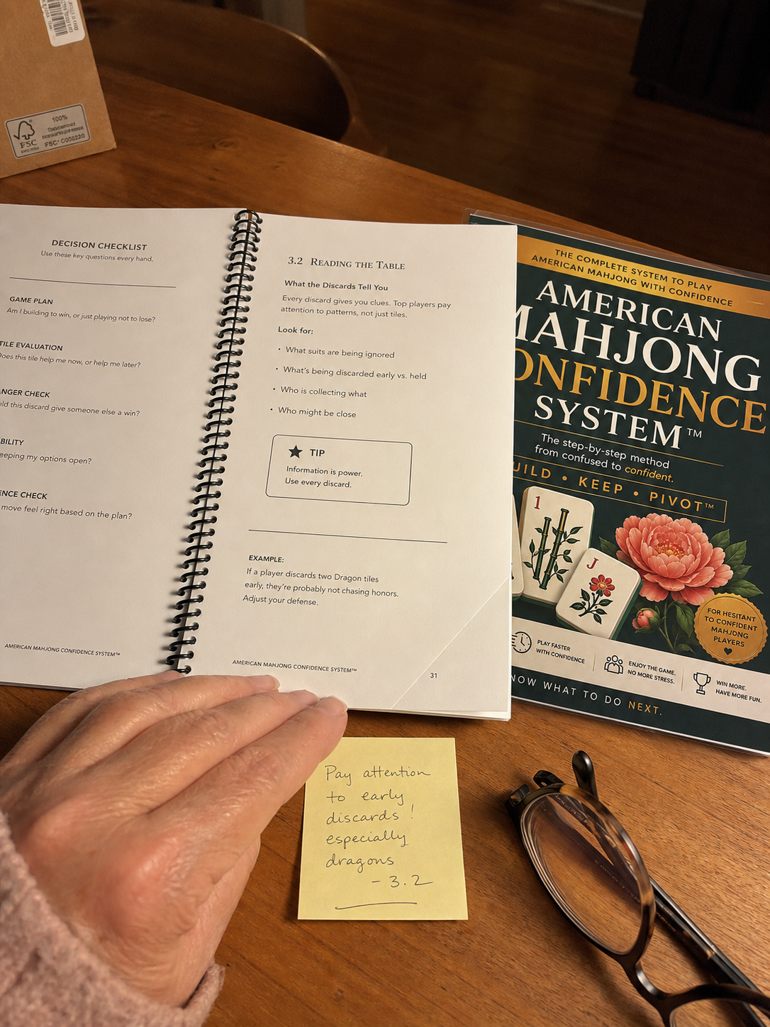 Printed American Mahjong Confidence System open to the Commit or Pivot section